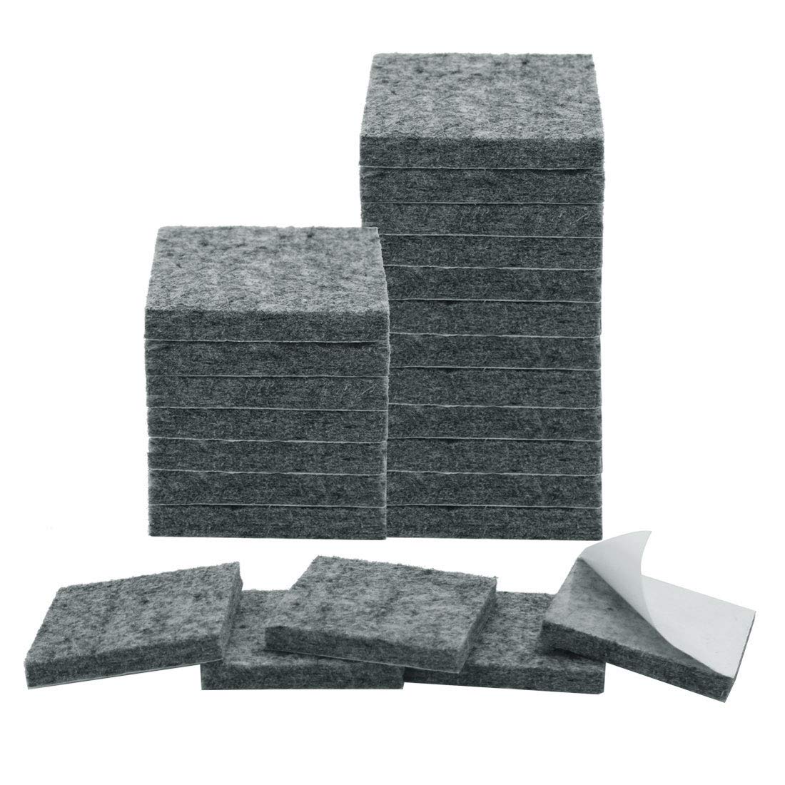 sourcing map 24pcs Furniture Pads Square 1 1/2" Self-stick Non-slip Anti-scratch Felt Pads Floors Protector Gray