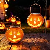 BRIGHTDECK Halloween Pumpkin Solar Lanterns 2 Pack, Jack O Lantern Pumpkin Lights for Halloween Decorations Outdoor, Weatherproof & Portable Fall Yard Decor (2Pack Warm White)