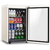128 Can Retro Beverage Refrigerator, 3.2 Cu.Ft Mini Fridge with Glass Door | Low noise, LED Light, 7-level temperature control, adjustable shelves, Retro Style, for Soda Beer WineUse for Home, Bar