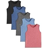 Phedrew 5 Pack Boys Sleeveless Tank Tops Quick-Dry Workout Athletic Shirts Moisture Wicking Performance Tank Tops for Kids