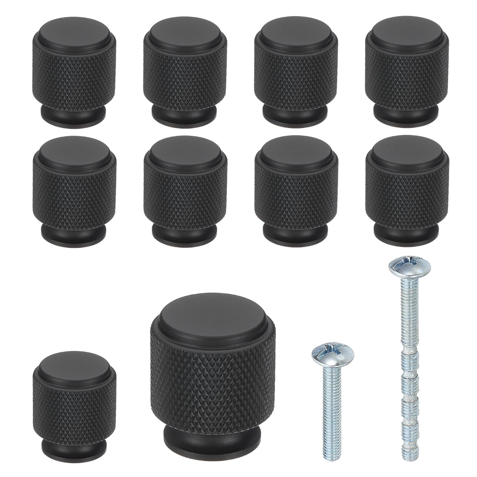 PATIKIL 1 Inch Dia. Cabinet Knobs, 10pcs Knurled Drawer Round Pulls Handle Solid Hardware for Dresser Wardrobe Kitchen Cupboard, Matte Black