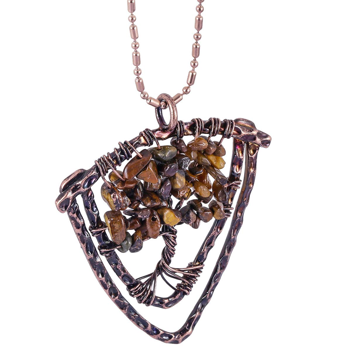 mookaitedecor Natural Tiger’s Eye Crystal Tree of Life Necklace for Women Men, Gemstone Wire Wrapped Shield Pendant for Protection Amulet Chakra Reiki Balance