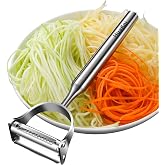 Huakai 2 in 1 Stainless Steel Julienne Vegetable Peeler | veggie noodle peeler for potato ，cabbage，carrot，cucumber，fruit.Dual-function: peels and julienne shreds