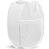 Pop Up Laundry Hamper, 70 L Collapsible Mesh Basket with Side Pocket, White | Reinforced handles, breathable fabric, foldable, portable for dorm college travel camping cruise, dirty clothes, toys storage