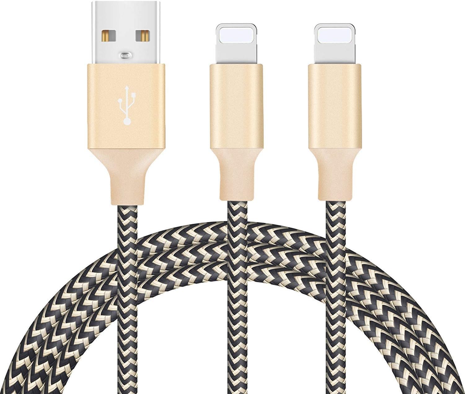 GlobaLink Cable Phone Charger Nylon Braided 2 Pack 2m Durable and Long Charging Lead for Phone 8 8 Plus, X, 7 7 Plus, 6 6 Plus, 6s 6s Plus, 5 5c 5s SE, Pad, Pod and More - Gold