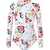 DMSWST Girls Long Sleeve Swimsuit UV Protection One-Piece Rashguard Swimwear Bathing Suit