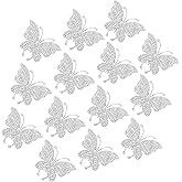 14PCS Butterfly Car Decals, Silver Rhinestone Butterflies Stickers, Bling Crystal Car Sticker, Self-Adhesive Decal for Women, Auto Decal for Bumper Window, Decorative Stickers for Car Laptops Phone