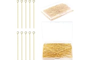 Yumttero 200 Pcs 50mm Straight Eye Pins for Craft Earring Bracelet Necklace Pendant DIY Jewelry Making, Gold Color
