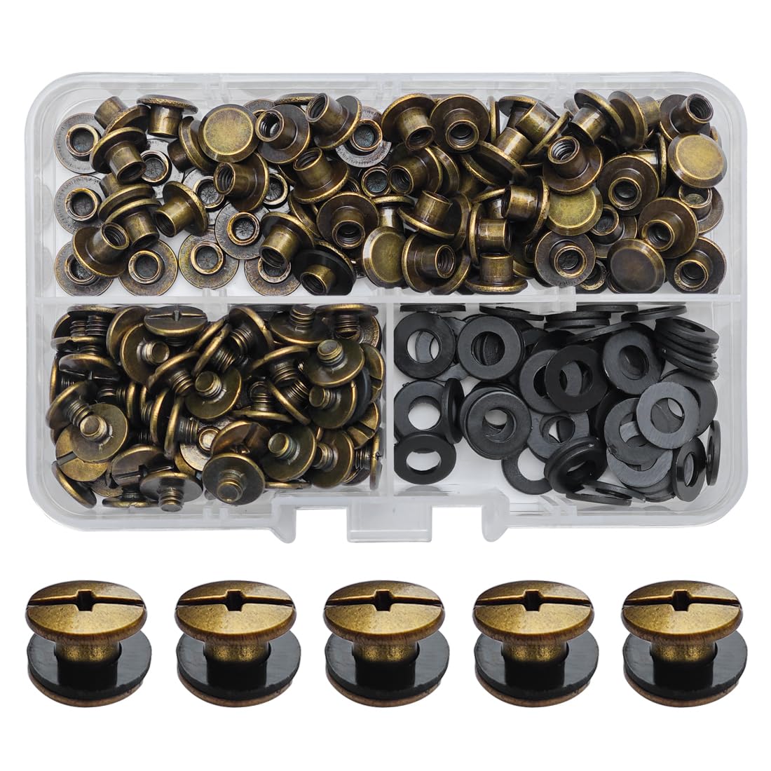 SHSMPXOY 90 Set Chicago Screws Posts for Leather Rivets M5*4mm Chicago Book Binding Screws Rivets Cross Head Chicago Button Screws for DIY Book Scrapbook Bookbinding, Bags,Collars(Bronze)