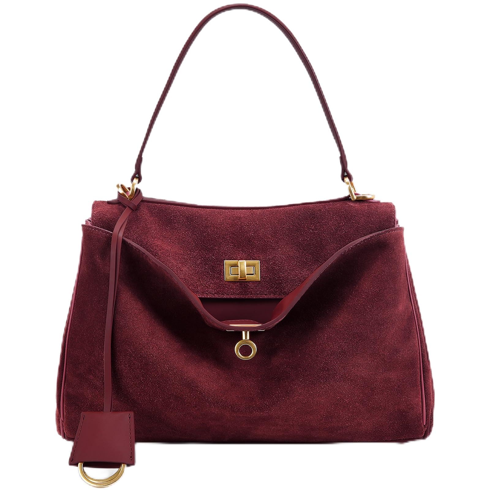 Photo 1 of ***MINOR STICKYNESS ON SIDE OF PURSE AS PICTURED*** Genuine Leather Purse for Women: Suede Leather Tote Bag - Fashion Ladies Shoulder Handbag for Travel (Large-Burgundy)***MINOR STICKYNESS ON SIDE OF PURSE AS PICTURED***