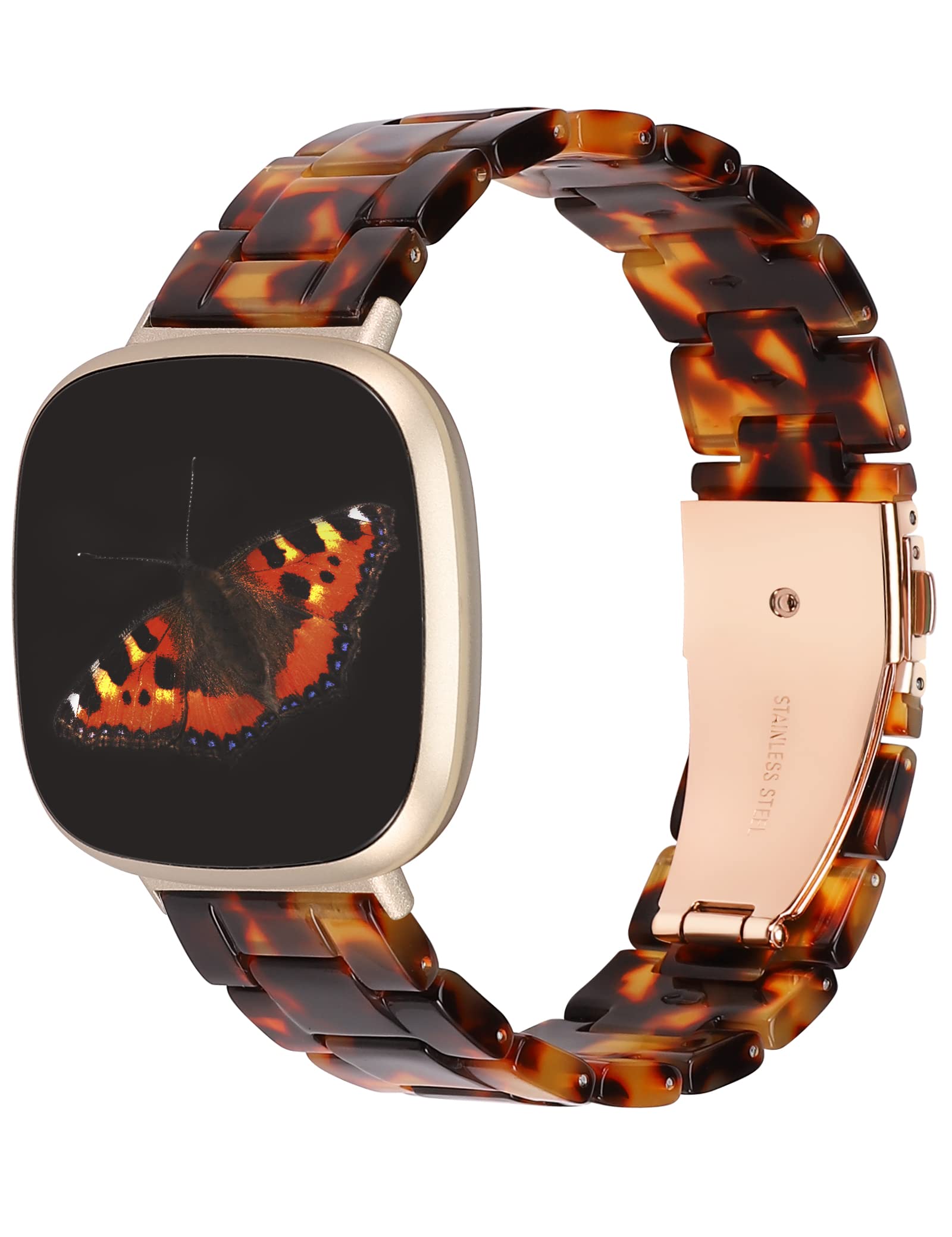 TOYOUTHS Resin Strap Compatible with Fitbit Versa 3/Versa 4/Sense/Sense 2, Women Men Adjustable Fashion Bracelet Strap with Stainless Steel Quick Release Clasp, Tortoise
