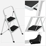 SONGMICS GSL12WT Folding Ladder 2 Steps Alloy Steel White 150 kg EN14183 view 9