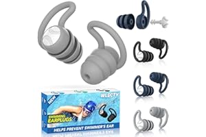 WLSCTY Swimming Ear Plugs Waterproof Earplugs - 3 Pairs Silicone Swim Ear Plugs for Adult Kids, Water Sports Earplugs for Showering, Bathing, Surfing - Keep Ear Water Out (Naxy Blue,Grey,Black, One Size)