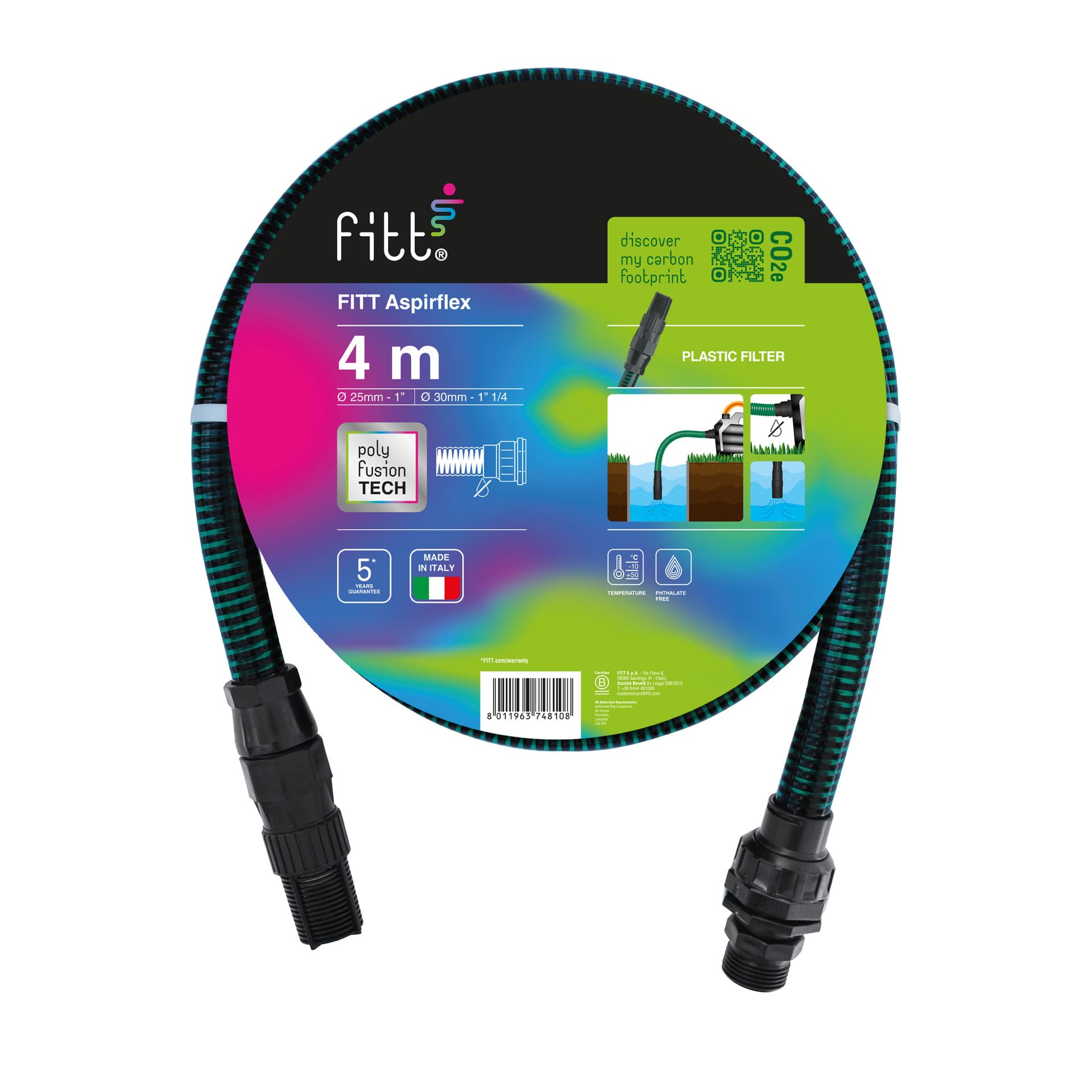 FITT ASPIRFLEX 4m - Water Suction Hose for Connection to Pumps Featuring Exclusive Technologies
