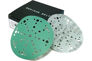 Serious Grit - 6-Inch 49-Hole 180 Grit Sanding Discs - Heavy-Duty Hook & Loop Film Discs - Sandpaper for Random Orbital Sanders - 50 Pack Box