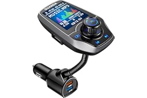 GUANDA TECHNOLOGIES CO., LTD. Upgraded Bluetooth FM Transmitter for Car, Wireless Radio Adapter Kit W 1.8" Color Display Hands-Free Call AUX in/Out SD/TF Card USB Fast Charging 18W for All Smartphones Audio Players - Pewter