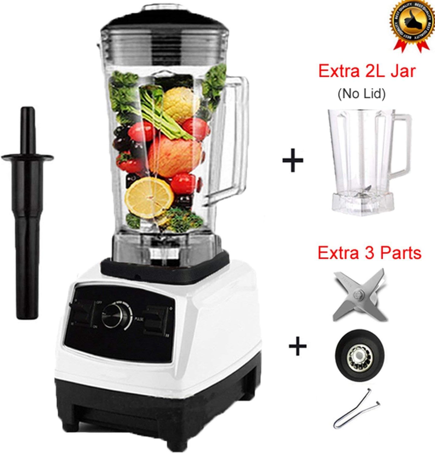 3Hp Commercial Grade Home Professional Smoothies Power Blender Food Mixer Juicer Food Fruit Processor,White Jar Full Parts,Uk Plug