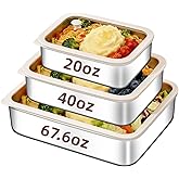 GIUOIDUO 3-Piece Extra Thick 304 Stainless Steel Food Storage Containers with Non-Stick Bottom, Airtight Glass Lids & Silicone Seal, Stackable Kitchen Organization Boxes for Food Preservation