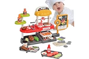 HAIFENG 56PCS Kids BBQ Grill Toy with Cash Register, Kids Grill Playset with Play Food, Simulation Cooking Toy and Pretend Play, Pretend BBQ Accessories Set for Girls Boys Toddler