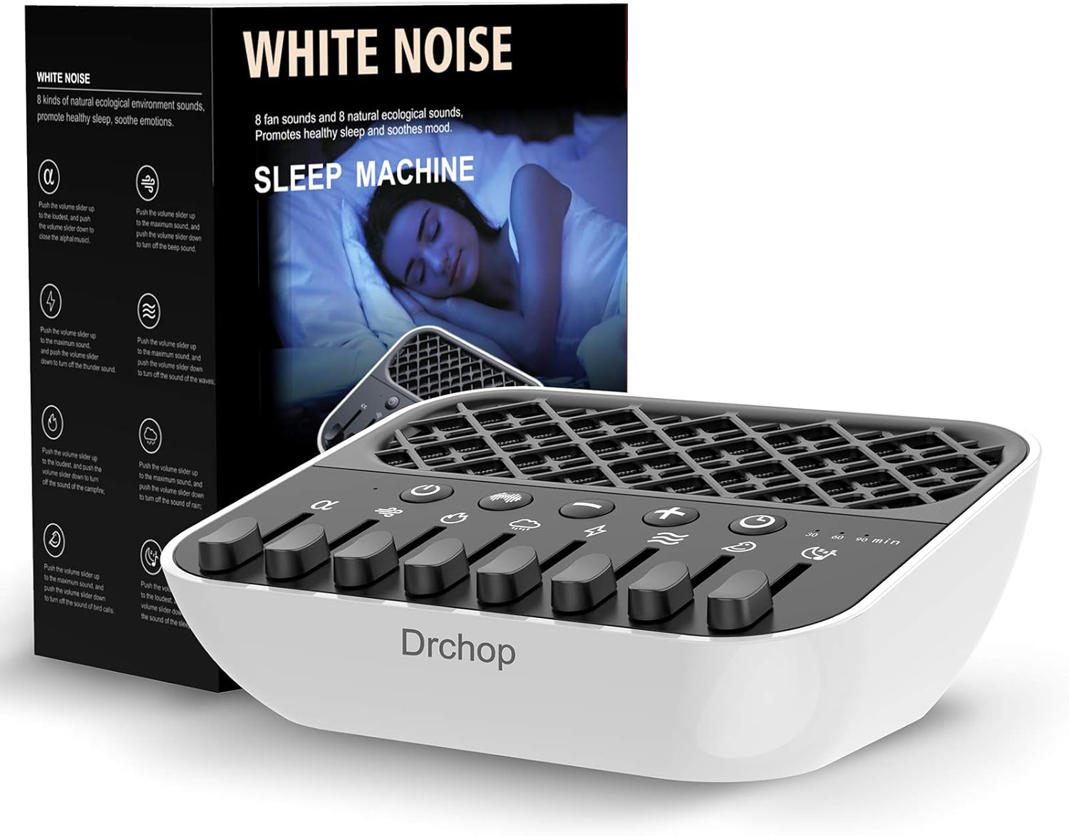 White Noise Machine, DIY Sound Machine for Baby Adult Sleeping, 24 Relaxing Nature Sounds, Timer Shutdown Function, Volume Control, Portable Sleep Machine for Bedroom Office and Business Travel: Health & Personal Care