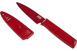 Kuhn Rikon Colori® Paring Knife – 4 Inch Japanese Stainless Steel, Nonstick Blade, Ergonomic Handle & Sheath, Red