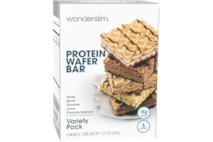 WonderSlim Protein Wafer Snack Bar, Variety Pack, 15g Protein, 5 Flavors, 0mg Cholesterol (5ct)