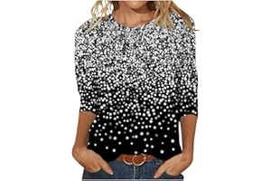GENERIC Tops for Women Trendy Causal 3/4 Sleeve Crewneck Sparkle Sequin Shirts Casual Dressy Glitter Blouses Loose Pullover