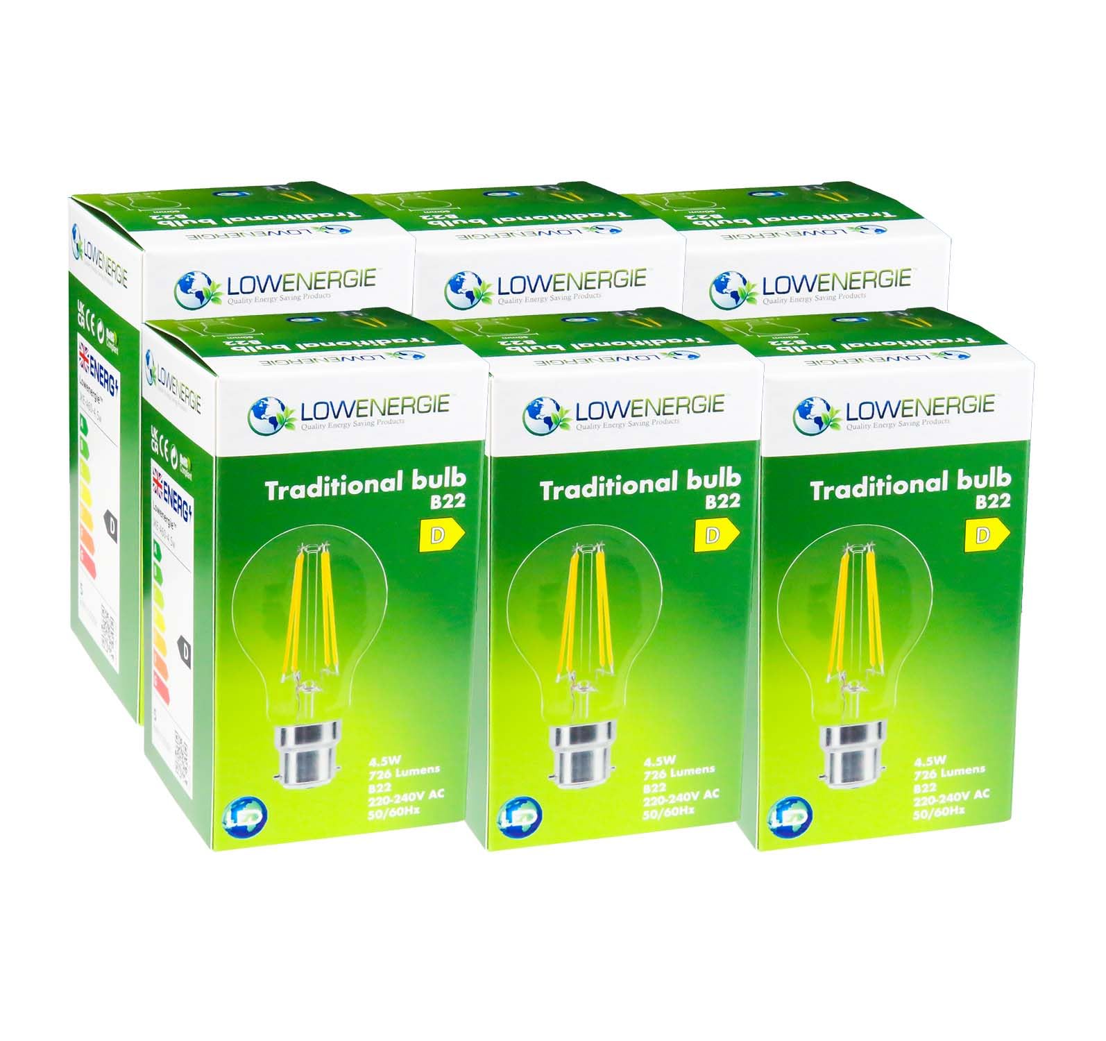 LED Filament Light Bulb A60 GLS Traditional Bulb B22 Bayonet 4.5w equiv Brightness 60w Warm White 2700K Energy Saving (6)