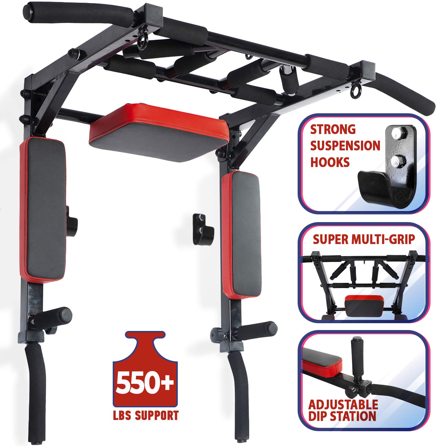 Buy Wall ed Pull Up Bar and Dip Station Multi-Grip Chin Up Bar Dip ...