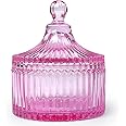 Colorful Glass Jar With Lid,Candy Cookie Jars,Valentine Easter Candy Dish,Jewelry Box,Buffet Jar Biscuit Containers Food Storage,Decorative Jar(Pink)