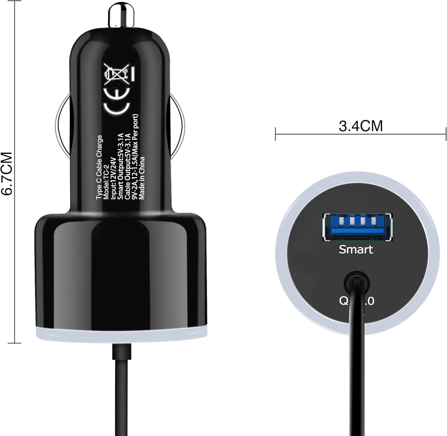 Ailun Fast Car Charger QC3.0 Adapter with 1M Built in USB Type C Cable 35W Blue Ring Light for iPhone 11/11 Pro/11 Pro Max/X/Xs/XR/Xs Max Galaxy s20, s20+ S20Ultra S10 Plus Note 10 MacBook and More: Home Audio & Theater