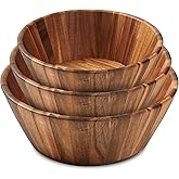Woodenhouse Wooden Bowls, Wooden Salad Bowl Set of 3 - Round Design Large Salad Bowl Set for Serving, Handmade, Durable and Stylish Natural Wood Dining Accessory