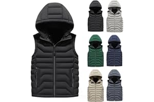 Boys Girls Lightweight Hooded Puffer Vest Jacket Teen Sleeveless Plain Quilted Hooded Winter Warm Cozy Outerwear
