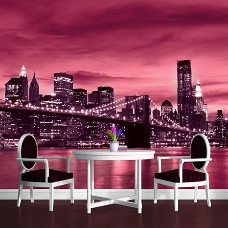 Amazon ブルックリンブリッジニューヨークピンク壁紙壁画 3x Large 416 Cmx254 Cm Wxh 230vexxxl 壁装用具