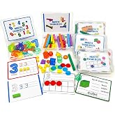 LumiStar Task Boxes Set of 5 Math Manipulatives Themes with Activity Cards | 230+ Pieces, Number Rods, Ten Frame Disc Counters, Base Ten, Place Value Blocks, 0-9 Numbers, 3D Shapes, Counting Blocks