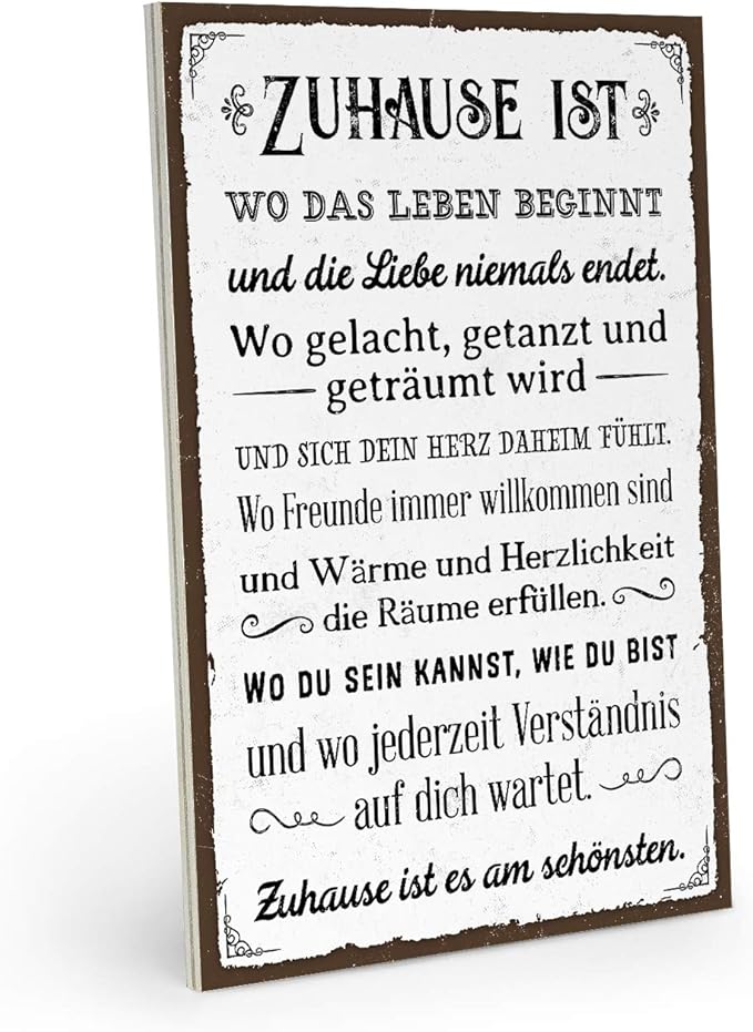 ARTFAVES Holzschild mit Spruch ZUHAUSE IST ES AM SCHÖNSTEN Vintage
