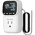 DEWENWILS Digital Temperature Controller, Heavy Duty 15A/1800W Thermostat Outlet Plug, VA Display Heating Cooling Control Timer, -40℉~210℉, Cyclic Timing/Countdown, for Greenhouse Incubator Homebrew