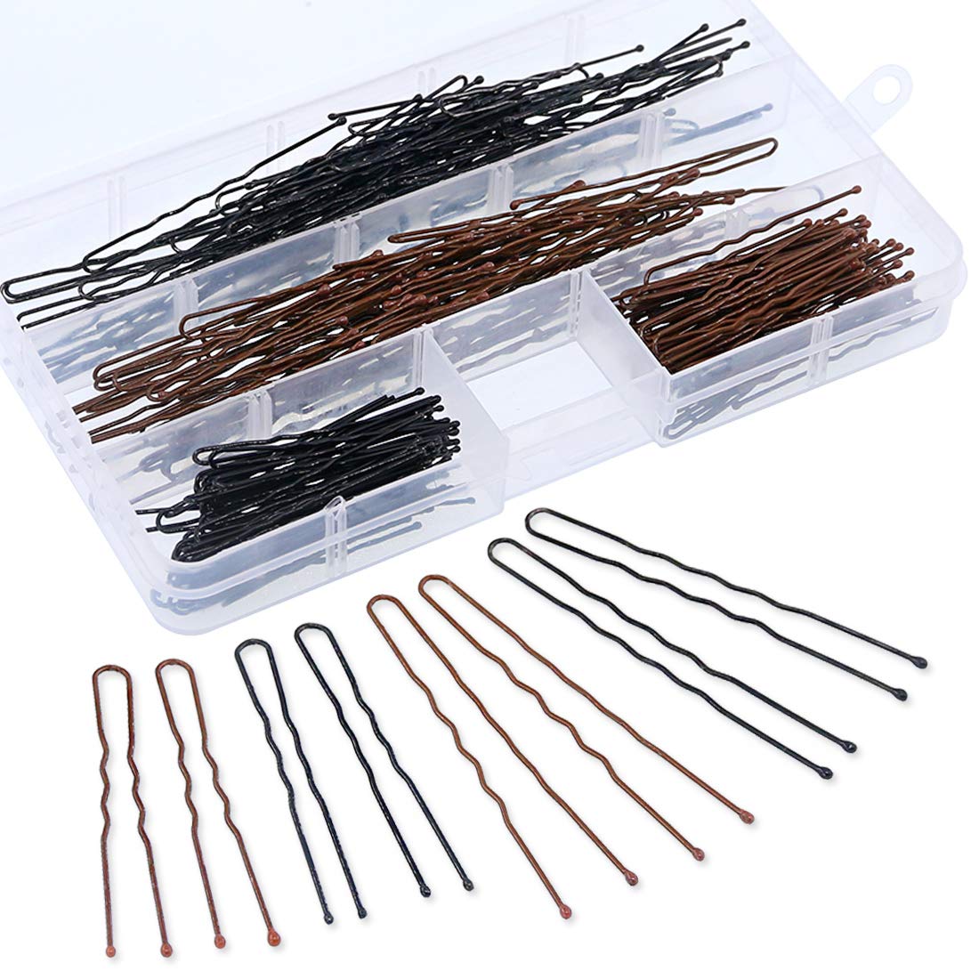 Swpeet 220Pcs 5cm 6cm U Shaped Hair Pins Kit, Professional U Shape Hair Pins for Women Girls and Hairdressing Salon Doubtless Bay with Clear Storage Box - Brown and Black