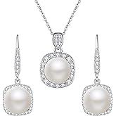 EVER FAITH Woman's 925 Sterling Silver Cubic Zirconia AAA Freshwater Cultured Pearl Necklace Earrings Set Birthday Mother's Day Jewlery Gift for Wife, Mom