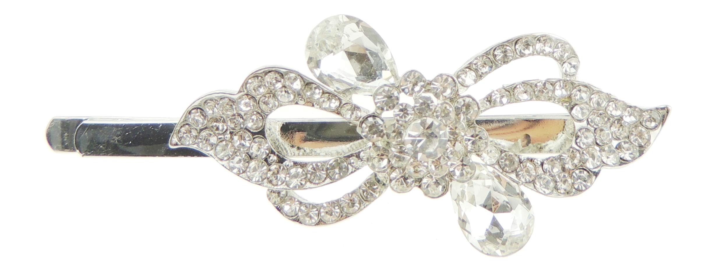 Womens Girls Extra Sparkly Bow Rhinestone Jeweled Crystal Diamante Party Birthday Christmas Bridal Wedding Accessories Slides Hairpin Hair Clips Grips Bobby Pin ONE Stencil Swirly Bow