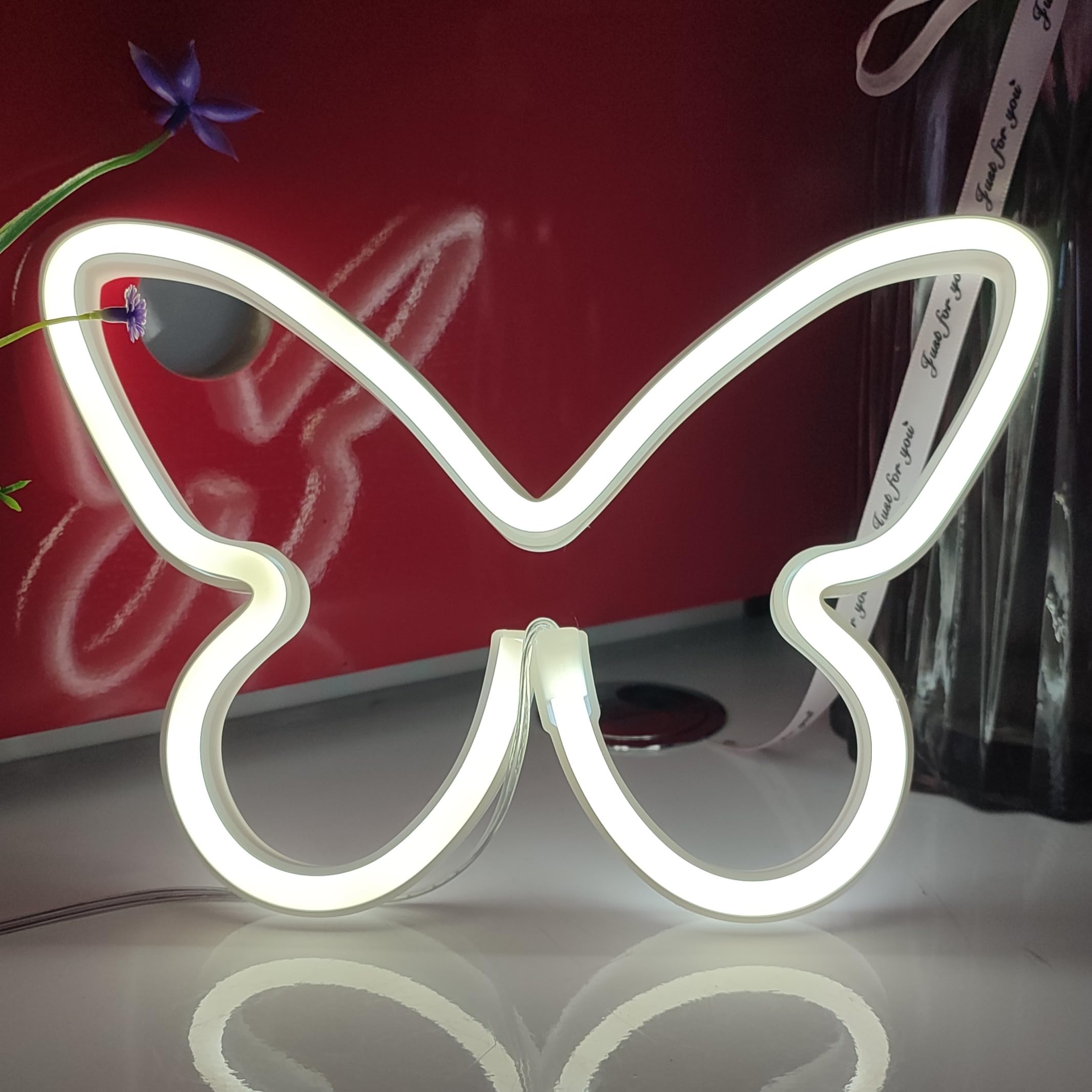 Photo 1 of JYWJ Butterfly Neon Sign,USB or 3-AA Battery Powered Neon Light,LED Table Decoration,Bedroom Wall Decoration,Birthday Gift,Wedding Supplies Business Gift(White)