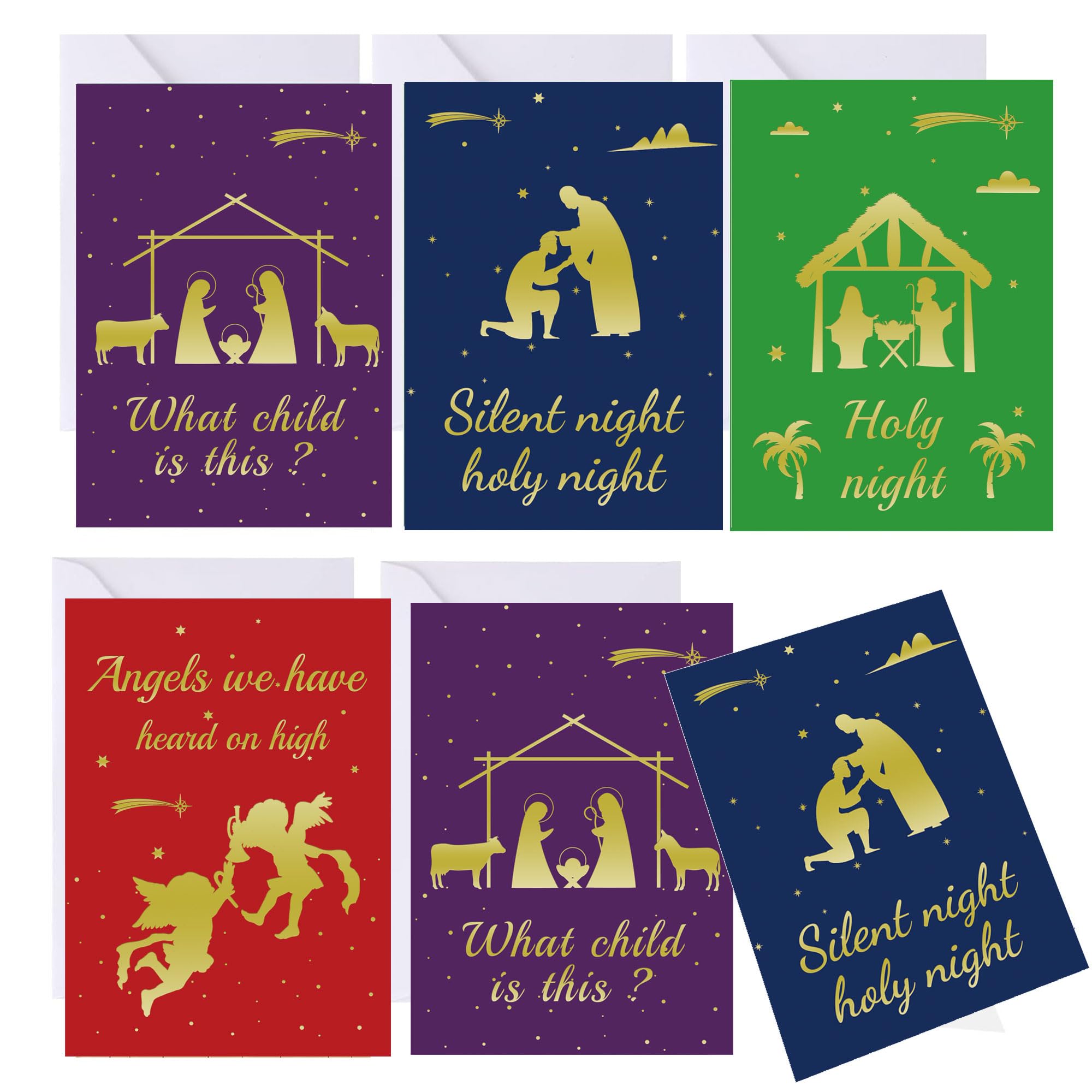 wootile 24 Pcs Religious Christmas Cards with Envelopes - 4 Design Assorted Christian Bulk Blank Note Cards 5x7 Inch Merry Christmas Greeting Card for Holy Nativity Religious Holiday Festival
