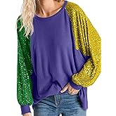 ALLTB Women's Sequin Tops Sparkle Long Sleeve Blouses Shimmer Glitter Sweatshirt Party Crewneck Loose Fit Shirts