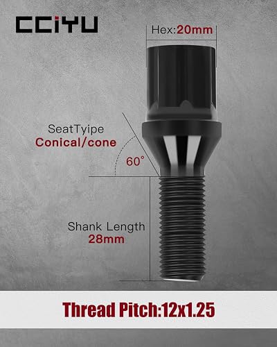 OCPTY 20pcs M12x1.25 Wheel Lug Bolt 12x1.25 Lug Nuts Silver