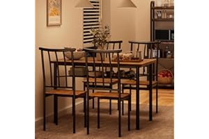 GAOMON Dining Table Set for 4, Kitchen Table and Chairs for 4 with Wine Rack, Dining Room Table Set with 4 Chairs, Rectangular Kitchen Table Set for Small Space, Apartment, Rustic Brown