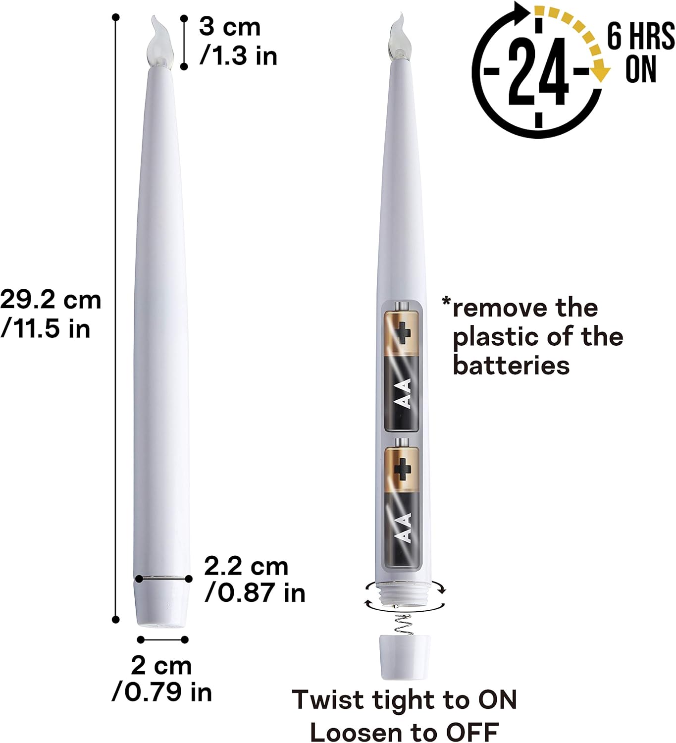Furora LIGHTING Black LED Taper Candles, Window Candles, Candle Lights, Long Candles, Battery Powered Candles, Electric Candles Window Lights with 6 Hour Timer Function: Home Improvement