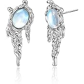 Aliyoham Moonstone Stud Earrings for Women, Hypoallergenic Silver Irregular Geometric Flatback Studs Blue Moonstone Gift