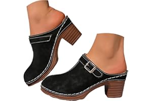 Women's Closed Toe Platform Chunky High Heel Mule Sandals Slip On Mules Shoes for Women Open Back Clogs Metal Buckle Summer C