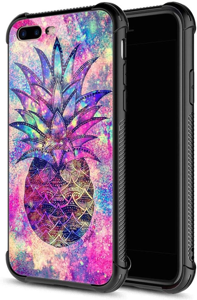 iPhone 8 Plus Case, Colorful Beautiful Pineapple iPhone 7 Plus Cases, Back+Soft Silicone TPU Shock Fall Prevention Protective Case for Apple iPhone 7/8 Plus
