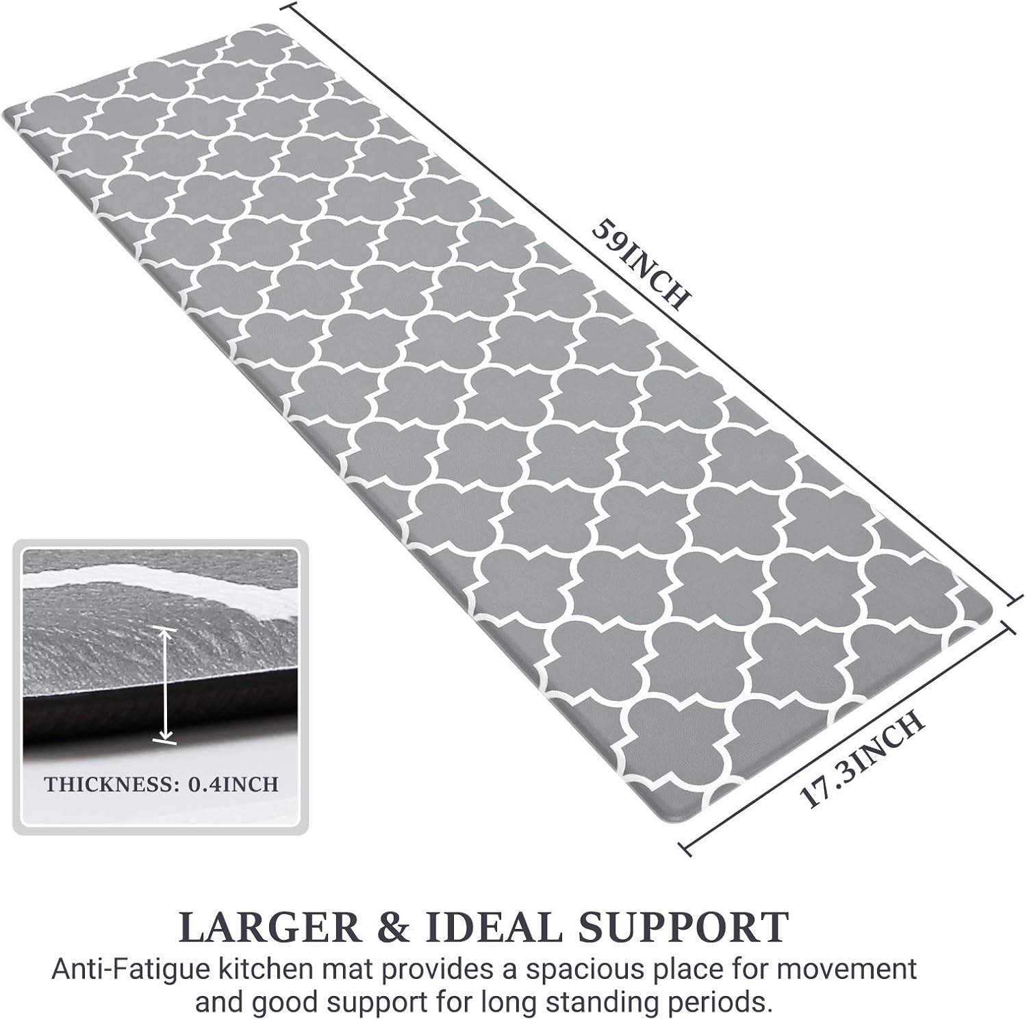 WiseLife Kitchen Mat Cushioned Anti-Fatigue Kitchen Rug, 17.3"x 59" Waterproof Non-Slip Kitchen Mats and Rugs Heavy Duty PVC Ergonomic Comfort Mat for Kitchen, Floor Home, Office, Sink, Laundry, Grey: Kitchen & Dining